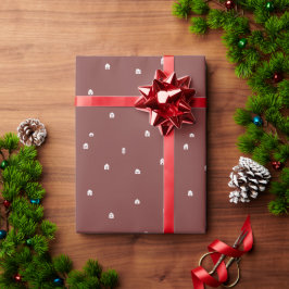 クリスマスの村かわいシンプルいマルーン赤い休日 ラッピングペーパー