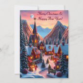 クリスマスの村と山の教会 シーズンカード (正面)