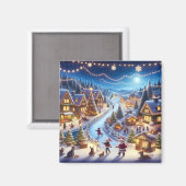 クリスマスの村の冬の夜 マグネット (正面/裏面)