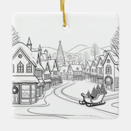 クリスマスの村の雪景色 オーダーメイド セラミックオーナメント
