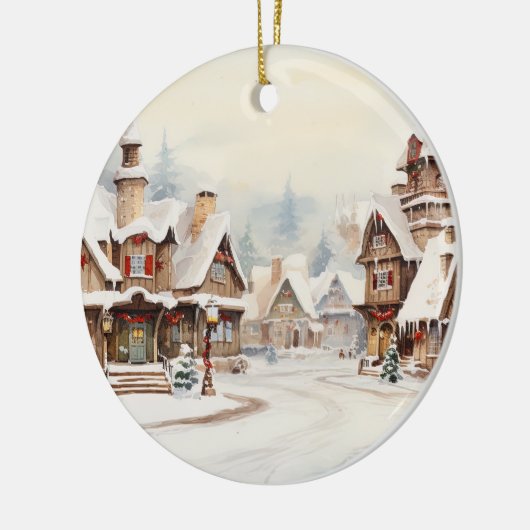 クリスマスの村 セラミックオーナメント (左)