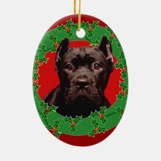 クリスマスの杖のCorso犬 セラミックオーナメント (裏面)