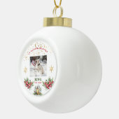 クリスマスの松の弓ランタン愛のメモリーフォト セラミックボールオーナメント (右)