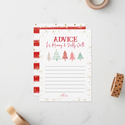クリスマスの松の木、赤ちゃんのお披露目会での親へのアドバイス ノートカード (正面/裏面インサイチュ)