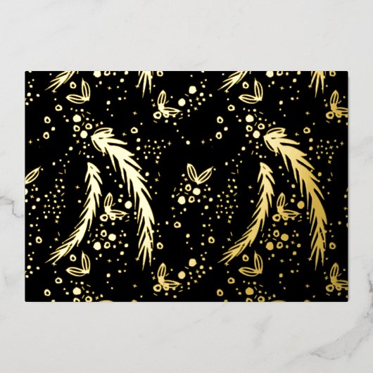 クリスマスの松の針写真バック平和の愛の喜び 箔シーズンカード (正面)