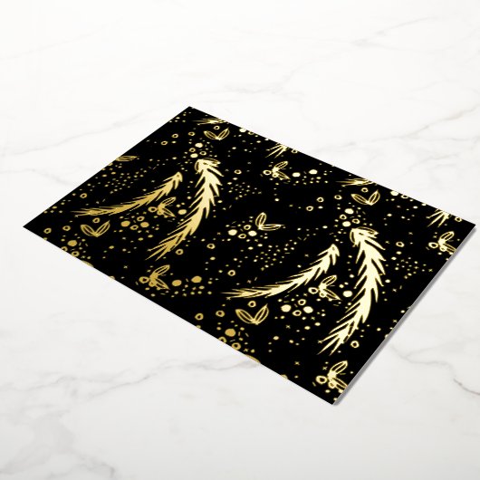 クリスマスの松の針写真バック平和の愛の喜び 箔シーズンカード (回転した状態)