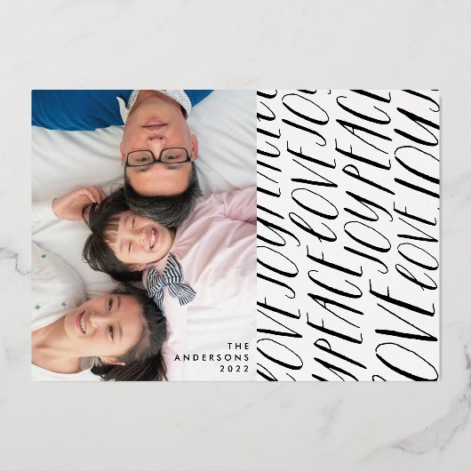 クリスマスの松の針写真バック平和の愛の喜び 箔シーズンカード (裏面)