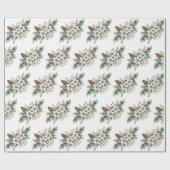 クリスマスの松ぼっくりと枝の花とヒイラギの実 ラッピングペーパー (フラット)