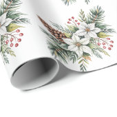 クリスマスの松ぼっくりと枝の花とヒイラギの実 ラッピングペーパー (ロールコーナー)