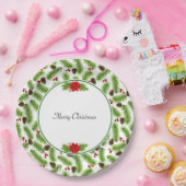 クリスマスの松ぼっくりと赤い実 ペーパープレート (パーティー)