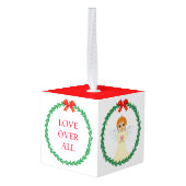 クリスマスの松リースかわいい小妖精や小人&エンジェル キューブオーナメント (裏面アングル)