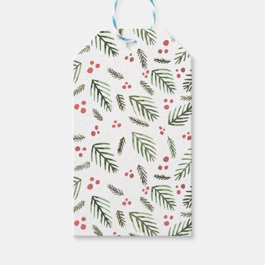 クリスマスの枝と果実 – オリーブグリーン ギフトタグ (正面)
