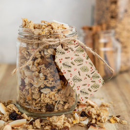 クリスマスの枝と果実 – オリーブグリーン ギフトタグ