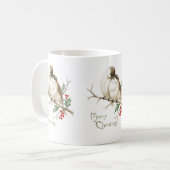 クリスマスの枝にとまるスズメ コーヒーマグカップ (正面左)