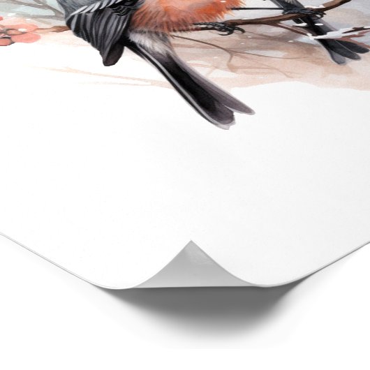 クリスマスの枝に鳥が寄り添う天気はここにいる ポスター (角)