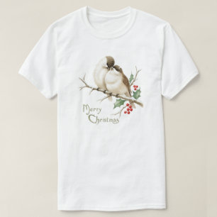 クリスマスの枝のスズメ Tシャツ