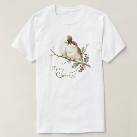 クリスマスの枝のスズメ Tシャツ (デザイン正面)