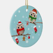 クリスマスの枝オーナメントの2羽のフクロウ セラミックオーナメント (右)