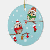 クリスマスの枝オーナメントの2羽のフクロウ セラミックオーナメント (左)