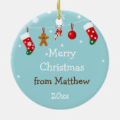 クリスマスの枝オーナメントの2羽のフクロウ セラミックオーナメント (裏面)