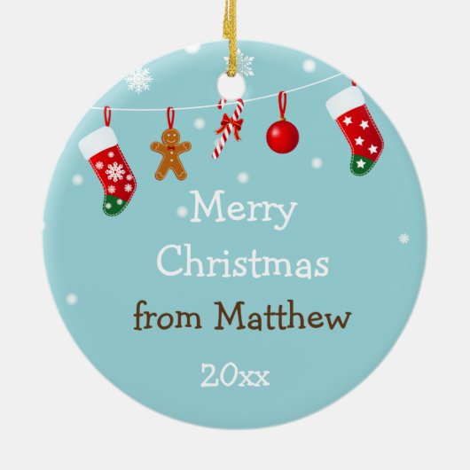 クリスマスの枝オーナメントの2羽のフクロウ セラミックオーナメント (裏面)