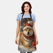 クリスマスの柴犬 エプロン (着用した状態)