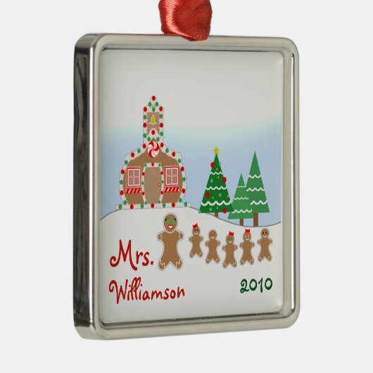 クリスマスの校舎場面-ジンジャーブレッドの先生 メタルオーナメント (右)