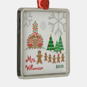 クリスマスの校舎場面-ジンジャーブレッドの先生 メタルオーナメント (右)