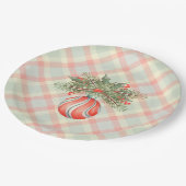 クリスマスの格子模様のカスタム水色オーナメント ペーパープレート (アングル)