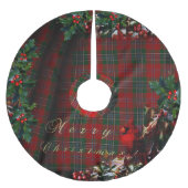 クリスマスの格子縞の（鳥）ショウジョウコウカンチョウ ブラッシュドポリエステルツリースカート (正面)