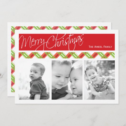 クリスマスの格子縞|の休日3の写真カード シーズンカード (正面/裏面)