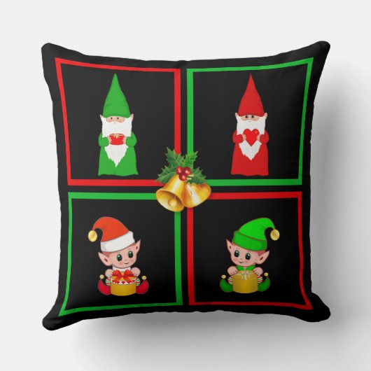 クリスマスの格言と小妖精や小人を黒、緑、赤 クッション (裏面)