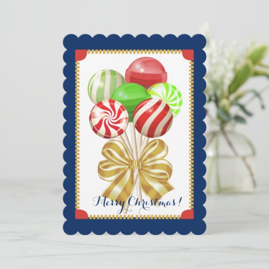 クリスマスの棒つきキャンデーキャンデーの砂糖菓子の弓 シーズンカード (スタンド正面)