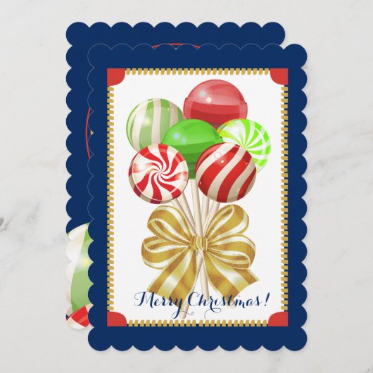 クリスマスの棒つきキャンデーキャンデーの砂糖菓子の弓 シーズンカード (正面/裏面)