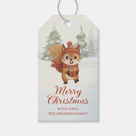クリスマスの森で遊ぶリスたち ギフトタグ