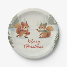 クリスマスの森で遊ぶリスたち