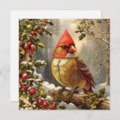 クリスマスの森とホリーベリー、鳥、冬 シーズンカード (正面/裏面)