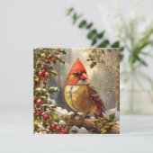 クリスマスの森とホリーベリー、鳥、冬 シーズンカード (スタンド正面)