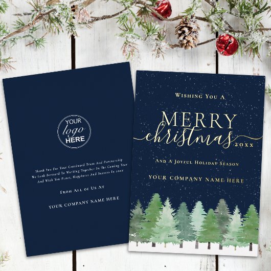 クリスマスの森の会社のロゴ 箔シーズンカード