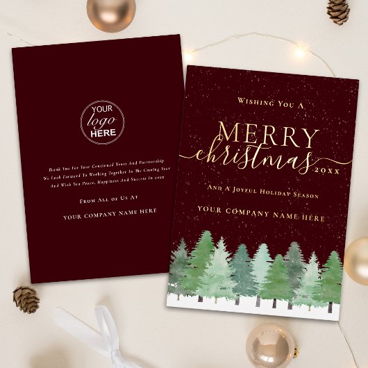 クリスマスの森の会社のロゴ 箔シーズンカード