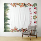 クリスマスの森の動物 赤ちゃん 寒い タペストリー (インサイチュ(横))