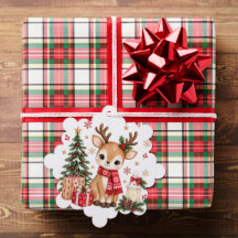 クリスマスの森の可愛い子鹿とツリー