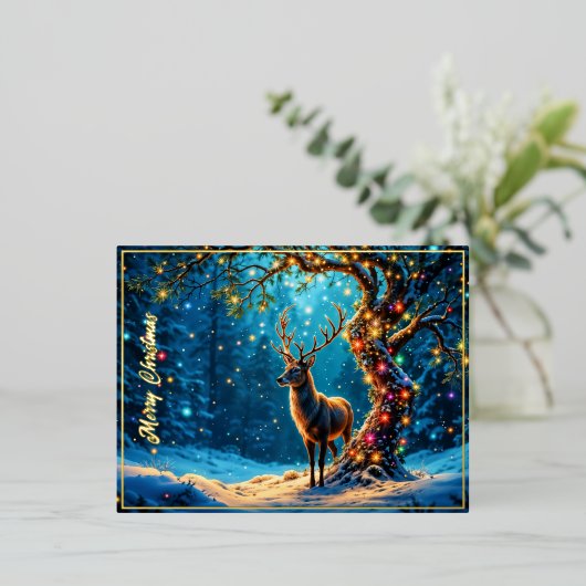 クリスマスの森の雪の輝き 箔招待状ポストカード (立ち正面)