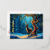 クリスマスの森の雪の輝き 箔招待状ポストカード (正面/裏面)