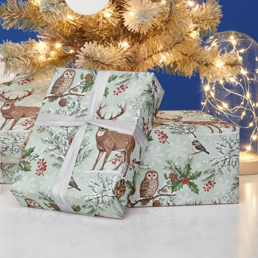 クリスマスの森林の植物画 ラッピングペーパー (クリスマス)