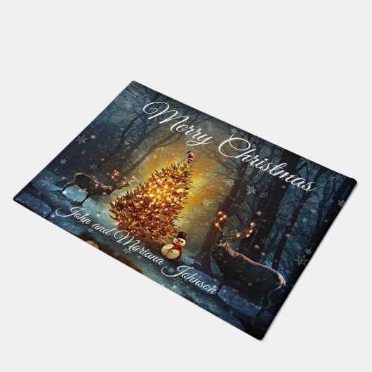 クリスマスの森林の美しい木びき台 ドアマット (アングル)