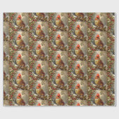 クリスマスの森 ヒイラギの実、鳥、冬 ラッピングペーパー (フラット)