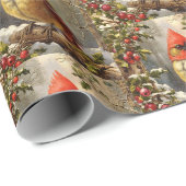 クリスマスの森 ヒイラギの実、鳥、冬 ラッピングペーパー (ロールコーナー)