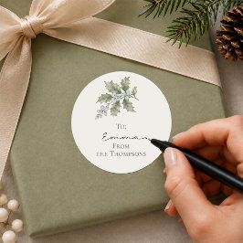 クリスマスの植物グリーンイラスト上品 ラウンドシール