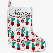 クリスマスの植物サボテンの緑の白さ スモールクリスマスストッキング (正面)